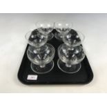 A set of six etched glass sundae dishes