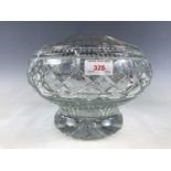 A quality large and heavily-cut glass rose bowl