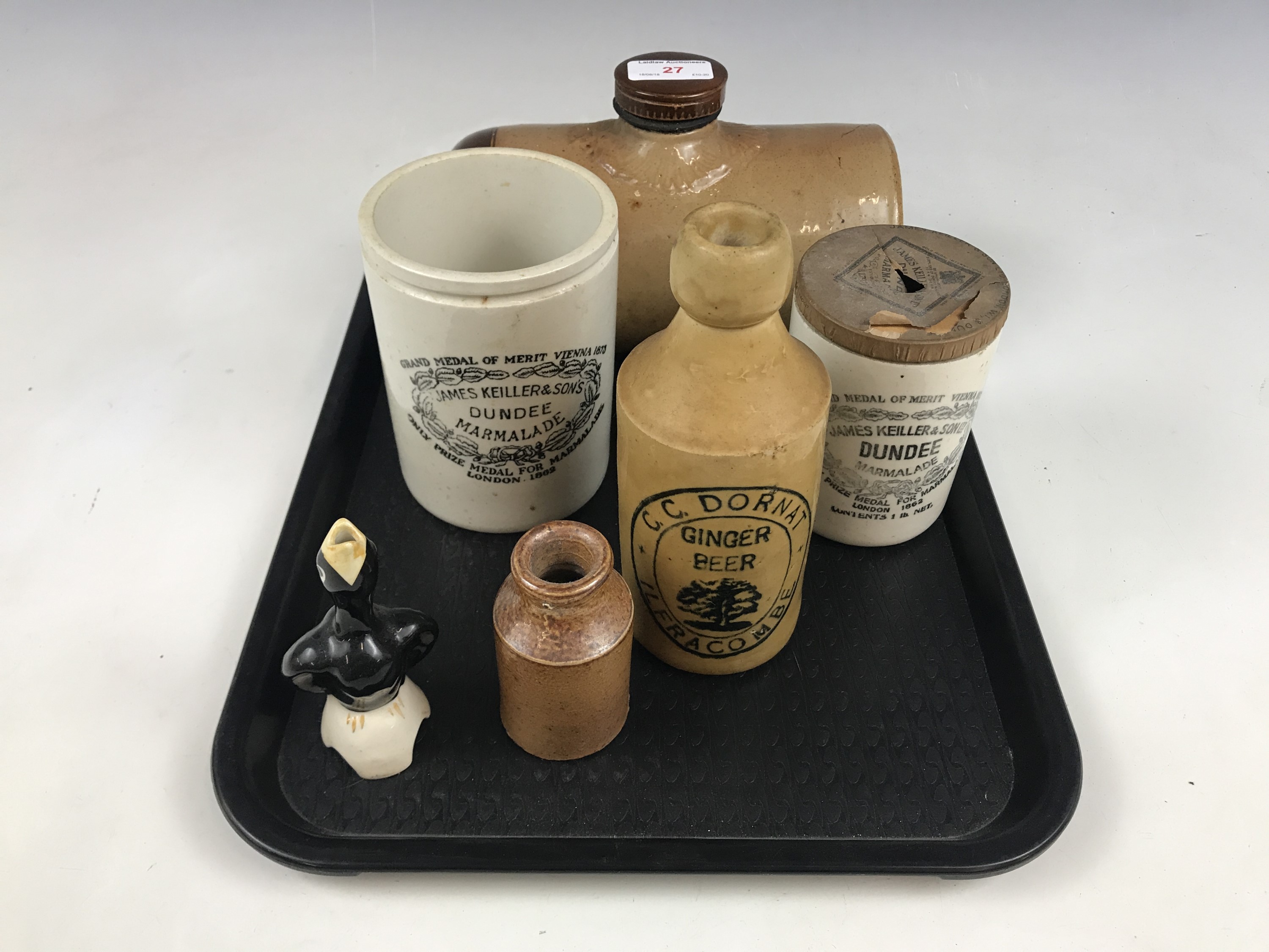 Vintage stoneware household / kitchen items, including James Keiller & Sons marmalade jars, a C.