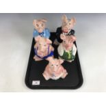 A complete set of five Wade Natwest pig money boxes / piggy banks