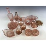 1920s and later pink pressed glass items, including four dessert dishes, four ice cream dishes, an