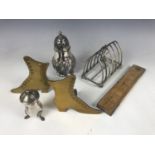 Sundry collectors' items including a Hamilton & Inches electroplate toast rack, a sugar caster, a
