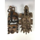 Two African carved wooden tribal masks