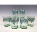 A set of six 1930s soda glass tumblers hand-enamelled with fruiting vines