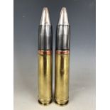 Two inert practice British military 30mm cannon rounds