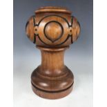 A turned and carved wooden stand / newel post finial, 34 cm high