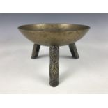 A late 19th / early 20th Century cast brass footed dish, 20 cm x 13 cm high