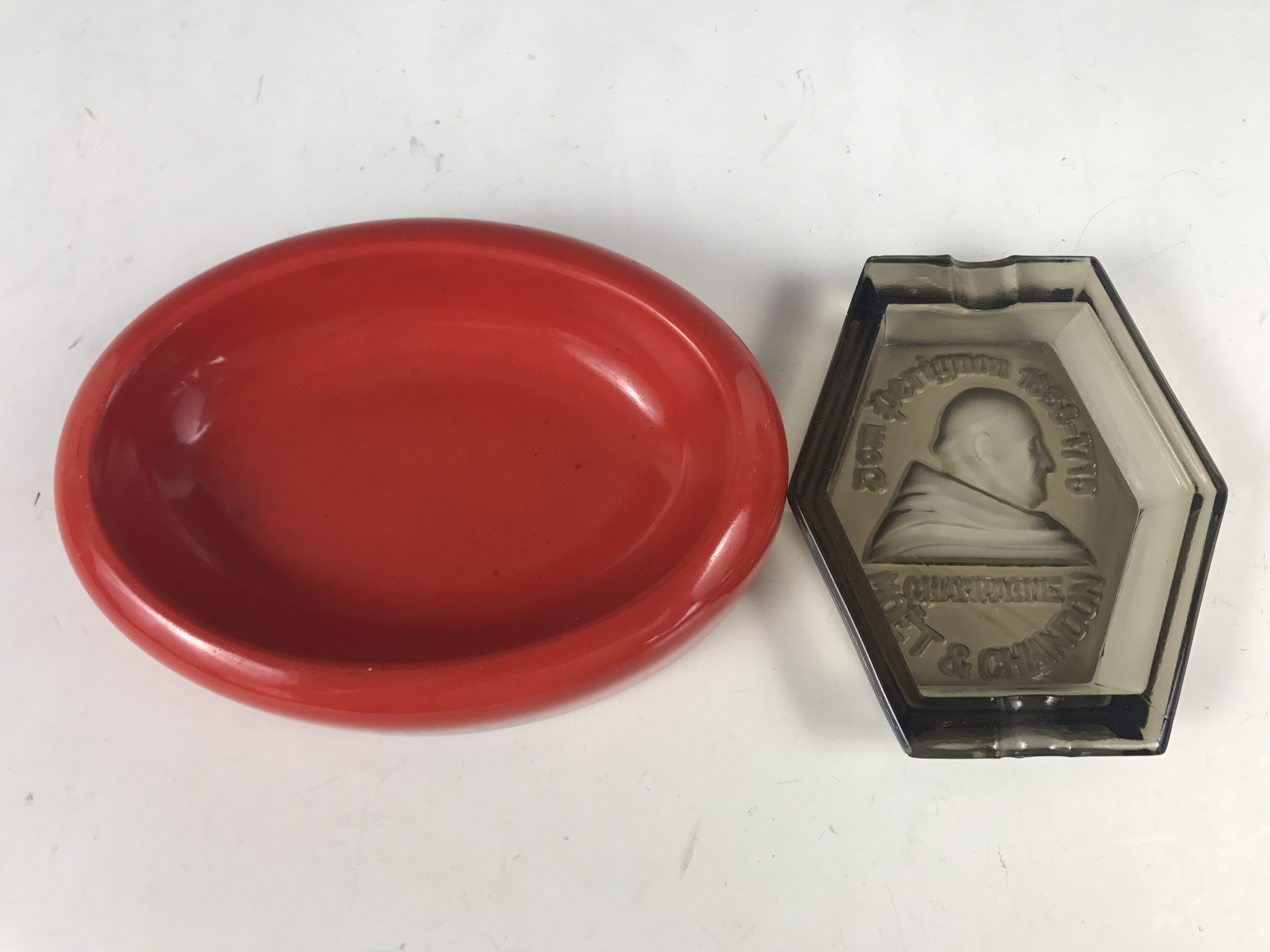 A Carlton ware 'Haig Scotch Whisky' dish together with a Moet and Chandon glass ashtray