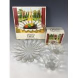 A boxed Dartington crystal Daisy Collection fruit platter dish together with a pair of boxed fruit