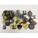 Vintage enamelled buttons and badges including livery buttons