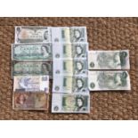 A small quantity of GB and world bank notes including a near consecutive run of four QEII Newton £