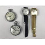 A vintage Smiths pocket watch together with another by Ingersoll pocket watch, a Timex wrist watch