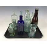 Sundry glass bottles including Scrubbs and a Bristol blue The Only Genuine Day, Son & Hewitt's