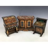 Three homemade dolls house furniture items including a Victorian style sideboard, a bureau and a