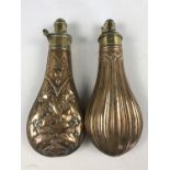 A Victorian Hawksley copper powder flasks