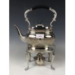 A Victorian electroplate spirit kettle and stand