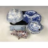 19th Century blue and white transfer printed porcelain, including a Royal Doulton 'Oyama' pattern