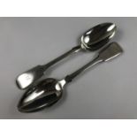 Two early Victorian silver fiddle pattern dessert spoons, one likely Thomas Wheatley, Newcastle,