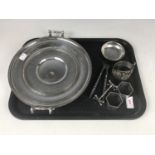 Sundry electroplate including a Derby Silver Plate company stand, a KSIA small bowl, a pair of