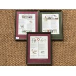 Three uniformly framed poems by Christopher Curtis, pencil signed to the margin, illustrated by John