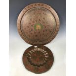 A large K.S. of India bidri enamelled brass tray together with one other