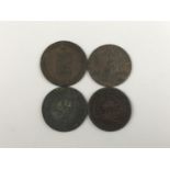 4 copper halfpenny tokens: Leighton, Berkhamstead, London Lace Manufactory, 1794; Patent Sheathing