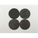 Four copper halfpenny tokens: Bakers halfpenny, 1795; Fine Teas & C, Cathedral Church of Sarem,