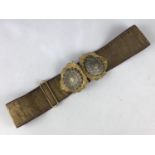 A George V bullion-embroidered waist belt with claps incorporating the badge of the Royal Engineers