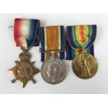 A 1914-15 Star, British War and Victory medals to 1688 Pte D Dickson, KOSB