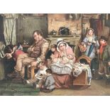 (19th Century) A sentimental interior scene depicting a family gathered around a relative's