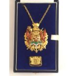 A City of Carlisle enamelled 9ct gold Mayoral jewel set with diamonds, presentation engraving verso,