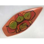 A Poole Pottery Delphis range "spear" dish, shape 82, decorated by Cynthia Bennett, 44 cm