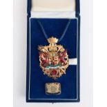 A City of Carlisle enamelled 9ct gold Mayoral jewel, with presentation engraving verso, 49.9g total