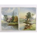 J*** E*** Savage (19th Century) A pair of hand painted porcelain plaques, one entitled Blumham Mill,