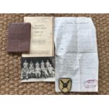 A Second World War RAMC soldier's Pay Book, Release Book and an embroidered and 82nd (West Africa)