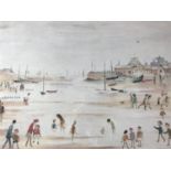 After Laurence Stephen Lowry RA (British, 1887-1976) On the Sands, limited edition chromolithograph,