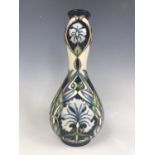 A Moorcroft "Centaurea" pattern double-gourd vase designed by Rachel Bishop, impressed and painted