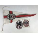 A group of German Third Reich DDAC, Deutscher Damen Automobil Club insignia comprising a pennant,