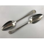 Two George III silver Old English pattern table spoons, George Gray, London, 1799, 115.2g