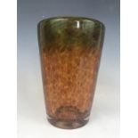 A 20th Century art glass vase attributed to Vassart, having orange and green whorled inclusions,