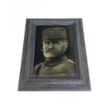 A George Cartlidge for J H Barratt & Co portrait tile depicting General Foch, framed, 21 x 14 cm