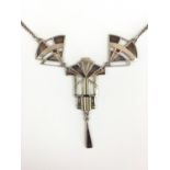 A Pat Cheney (20th Century) Art Deco style basse-taille enamelled silver pendant necklace, having