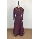 A Victorian lady's burgundy grosgrain and chenille horse riding habit / dress, of two-piece