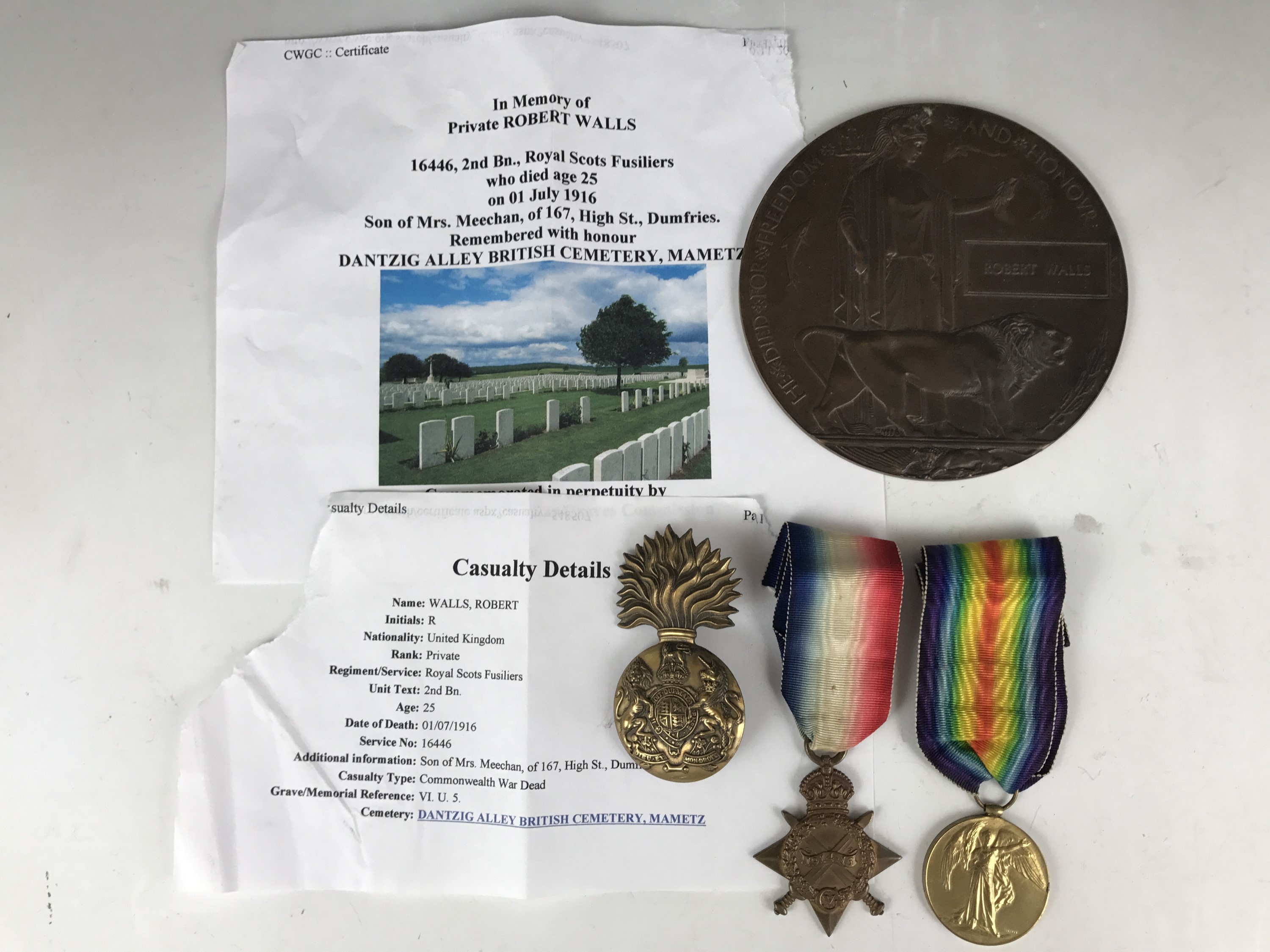 A Great War first day of the Battle of the Somme casualty medal group comprising 1914-15 Star,