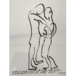 Dame Laura Knight (1877-1970) Study of two lovers, standing above an inscription "Altho I early have
