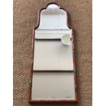 A reproduction early 18th Century Chinoiserie lacquered wall mirror, early 20th Century, 114 cm x 45