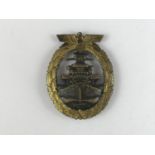 A German Third Reich Kriegsmarine high seas fleet war badge, (de-Nazified)