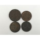 Four copper tokens: Richard Bacon, Cockey Lane, Norwich Castle, 1794; John Bishop & Co,