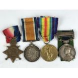 An India General Service Medal, 1914 Star, British War and Victory medals to 708 Pte E S Boyd, 1st
