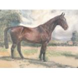 L*** H*** (19th Century) Study of a racehorse standing amid a rural idyll, the undulating